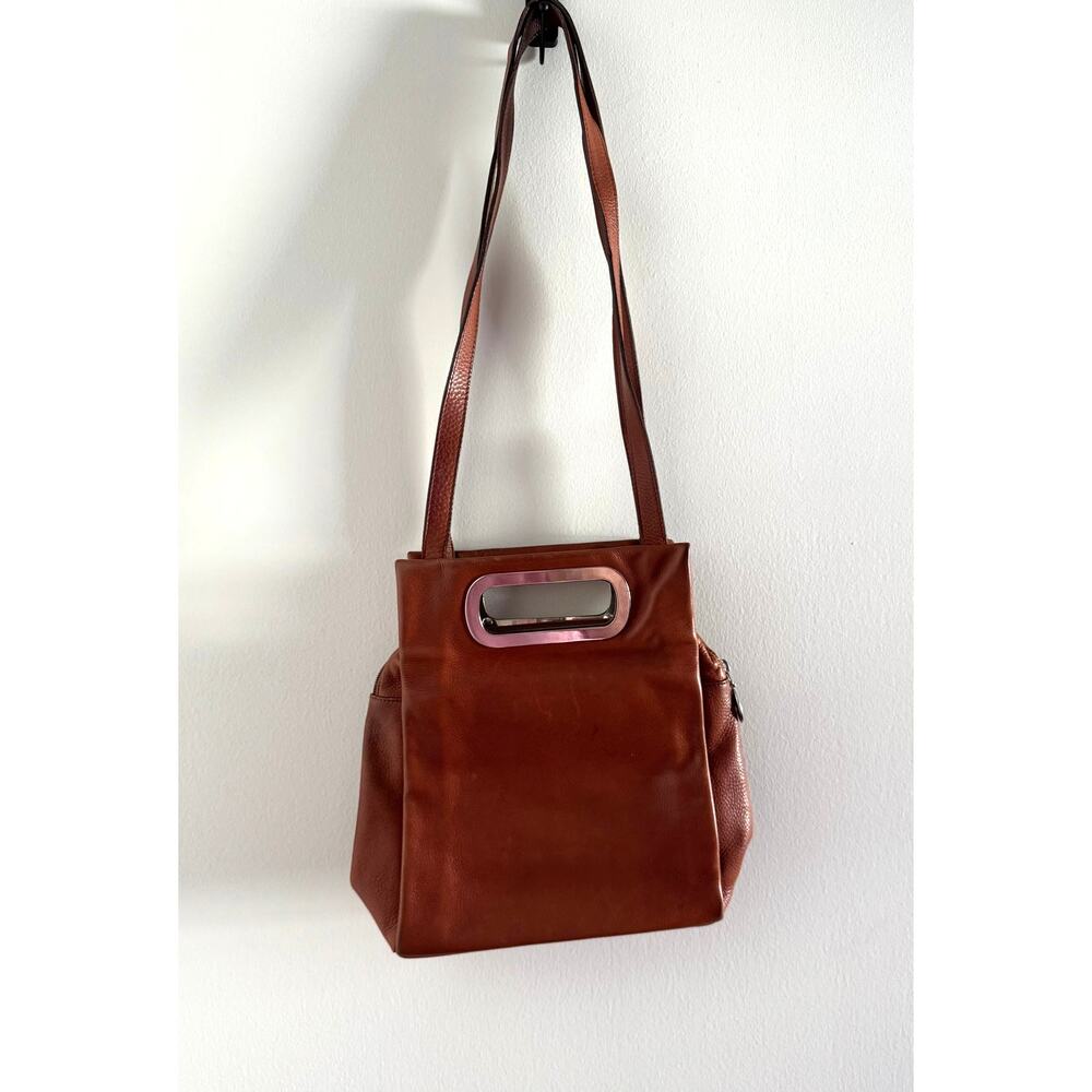 Tentazione Due Brown Leather Tote Handbag Purse Made‎ In Italy